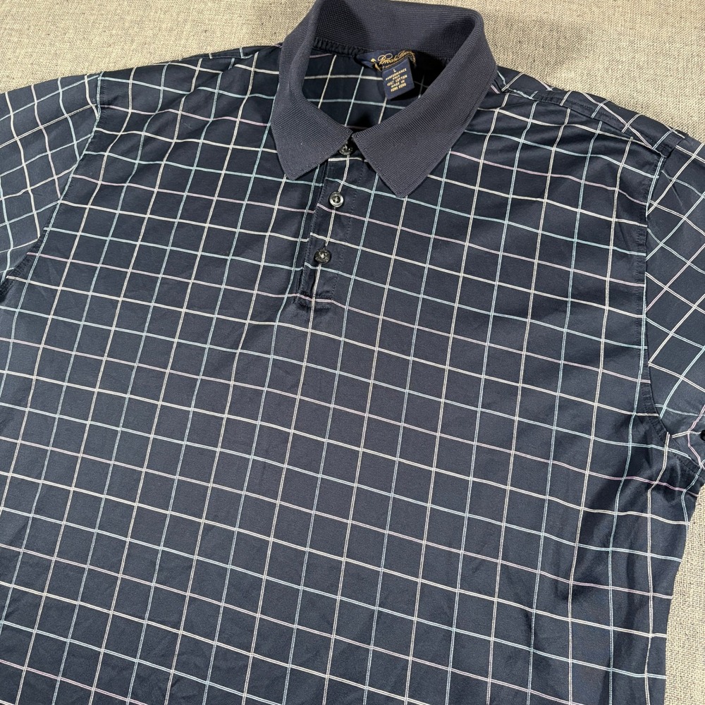 Vintageโ Brooks Brothers Polo Shirt Mens Large Blue Windowpane Performance Knit